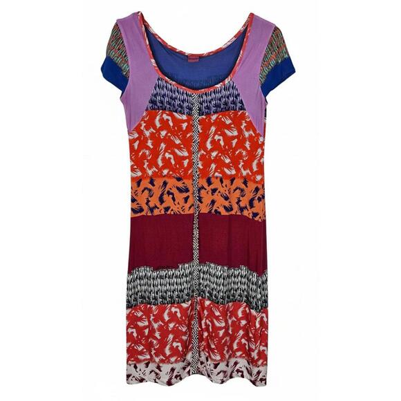 Y2K Vtg Save The Queen Italy Patchwork Knit Dress Multi Print Boho Small - Picture 3 of 11